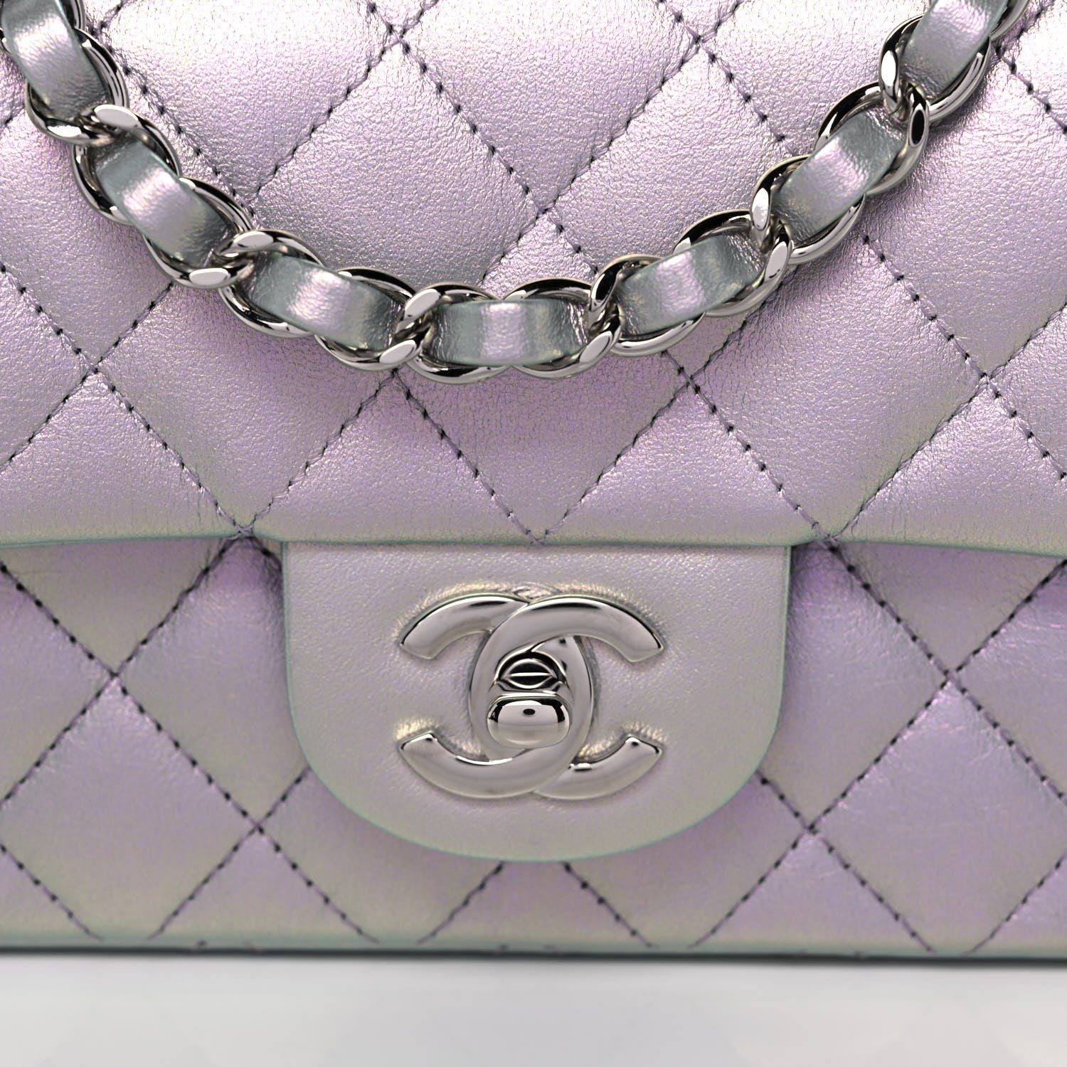Chanel Iridescent Calfskin Quilted Mini Rectangular Flap Light Purple 8 of 12