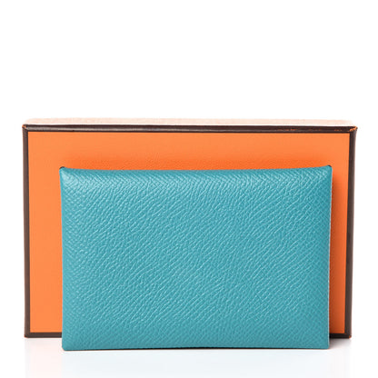 Hermes Epsom Calvi Card Case Bleu Paon 9 of 9