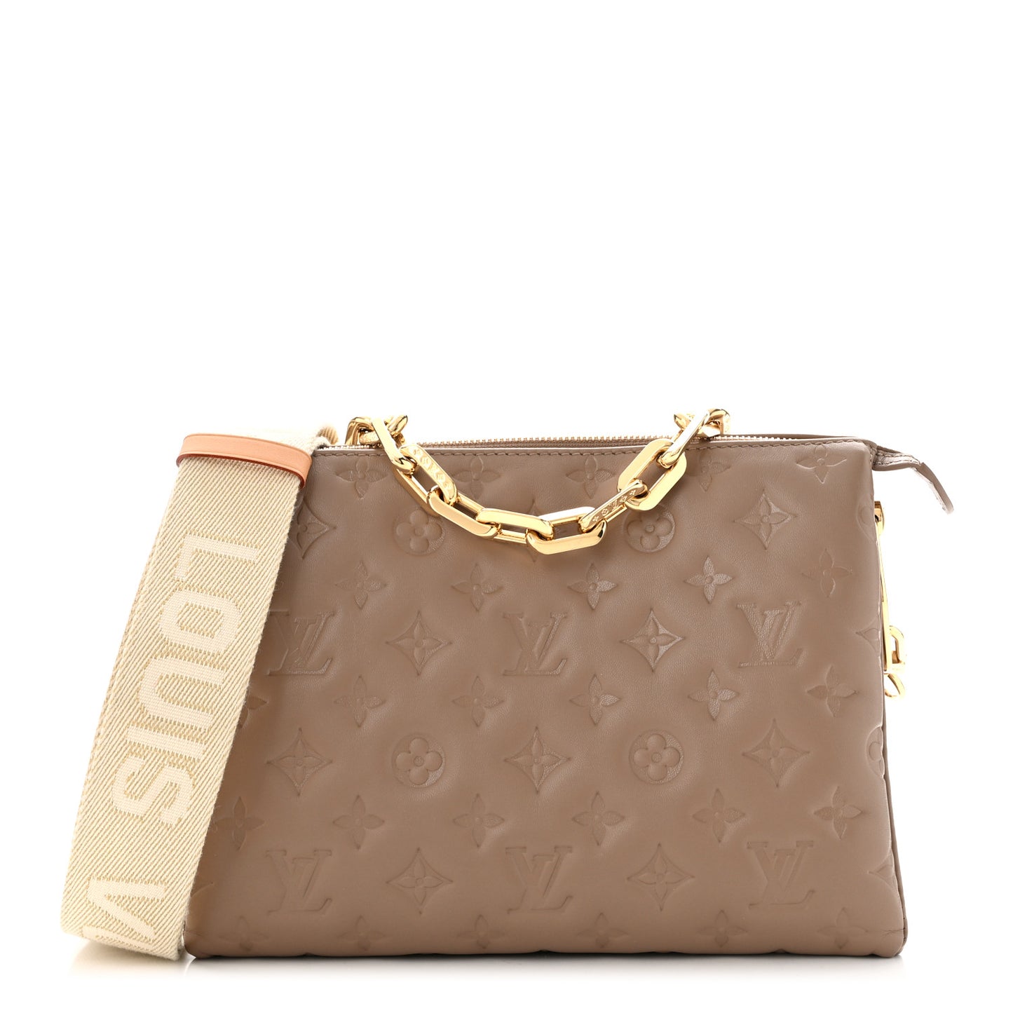 Lambskin Embossed Monogram Coussin PM Taupe