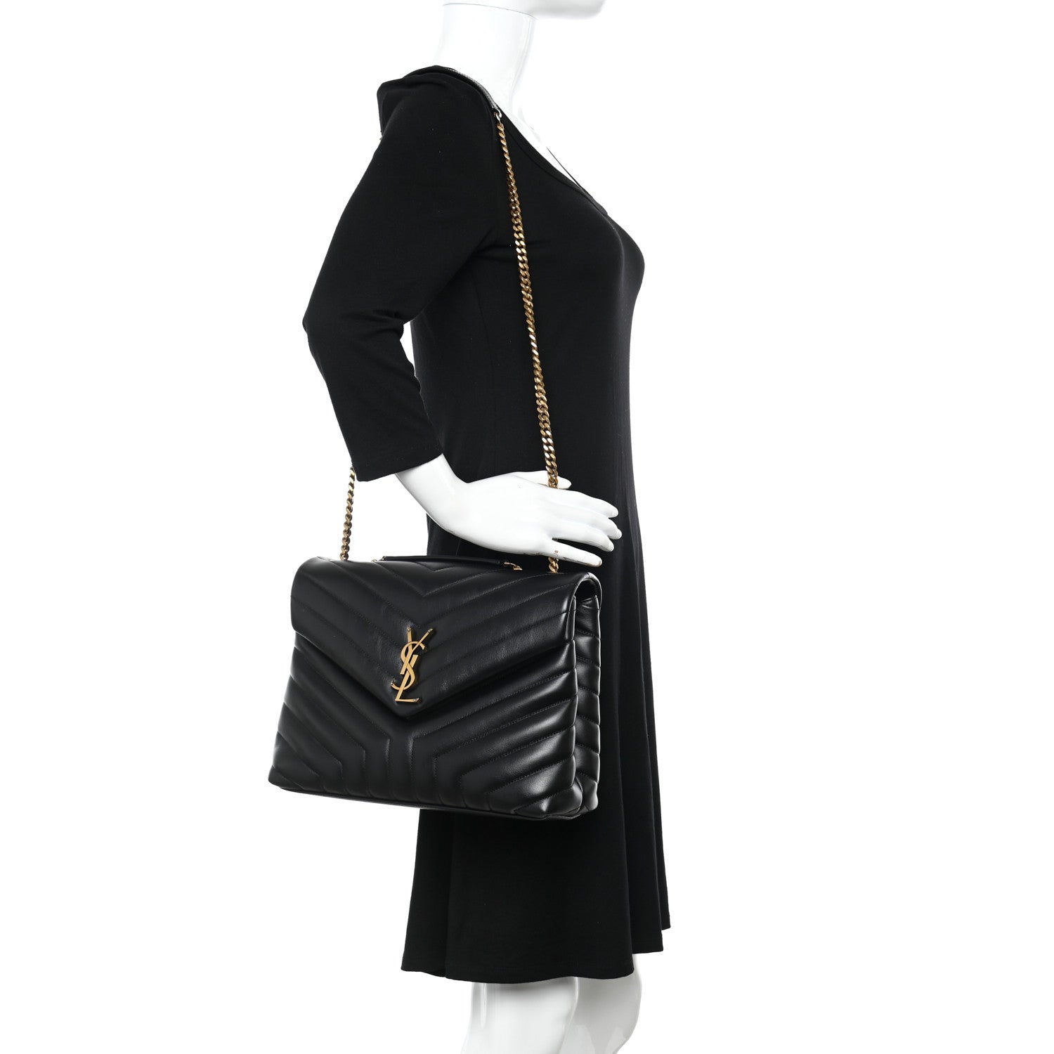 Saint Laurent Calfskin Y Quilted Monogram Medium Loulou Chain Satchel Black 2 of 9