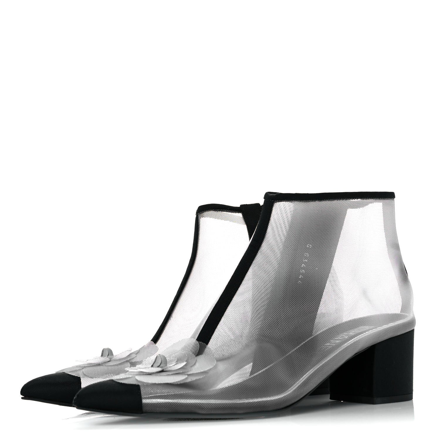 Chanel Mesh Grosgrain Camellia Short Boots 38.5 Grey Black 3 of 9