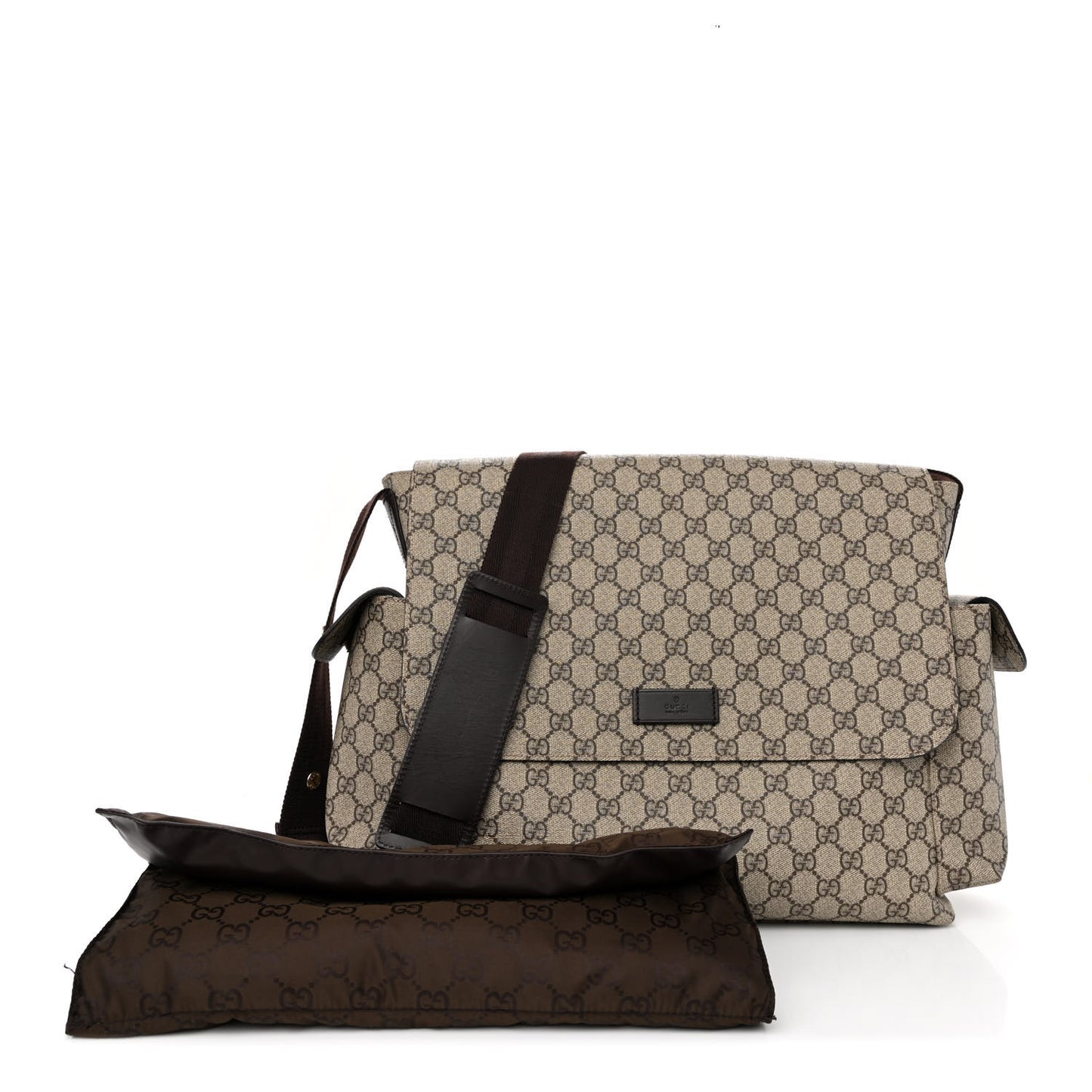 GG Plus Monogram Messenger Diaper Bag Dark Brown