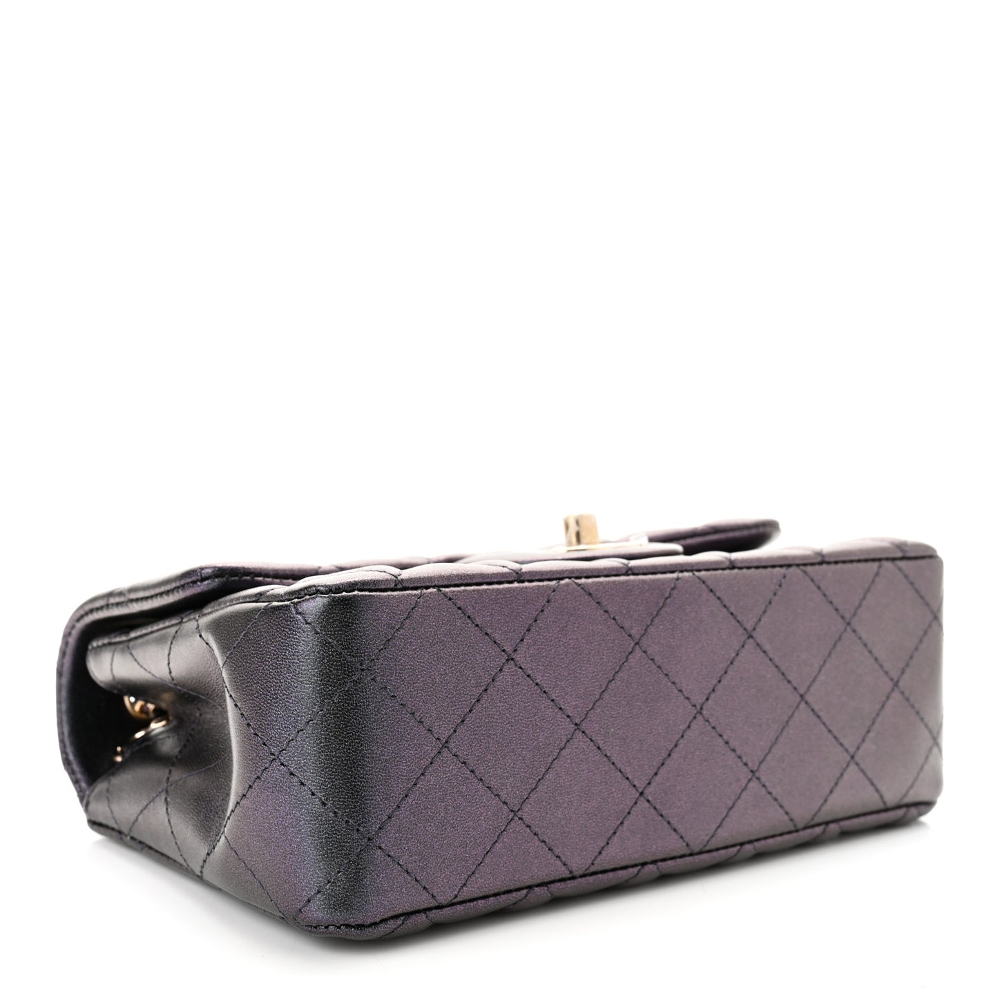 Iridescent Lambskin Quilted Mini Rectangular Flap Black