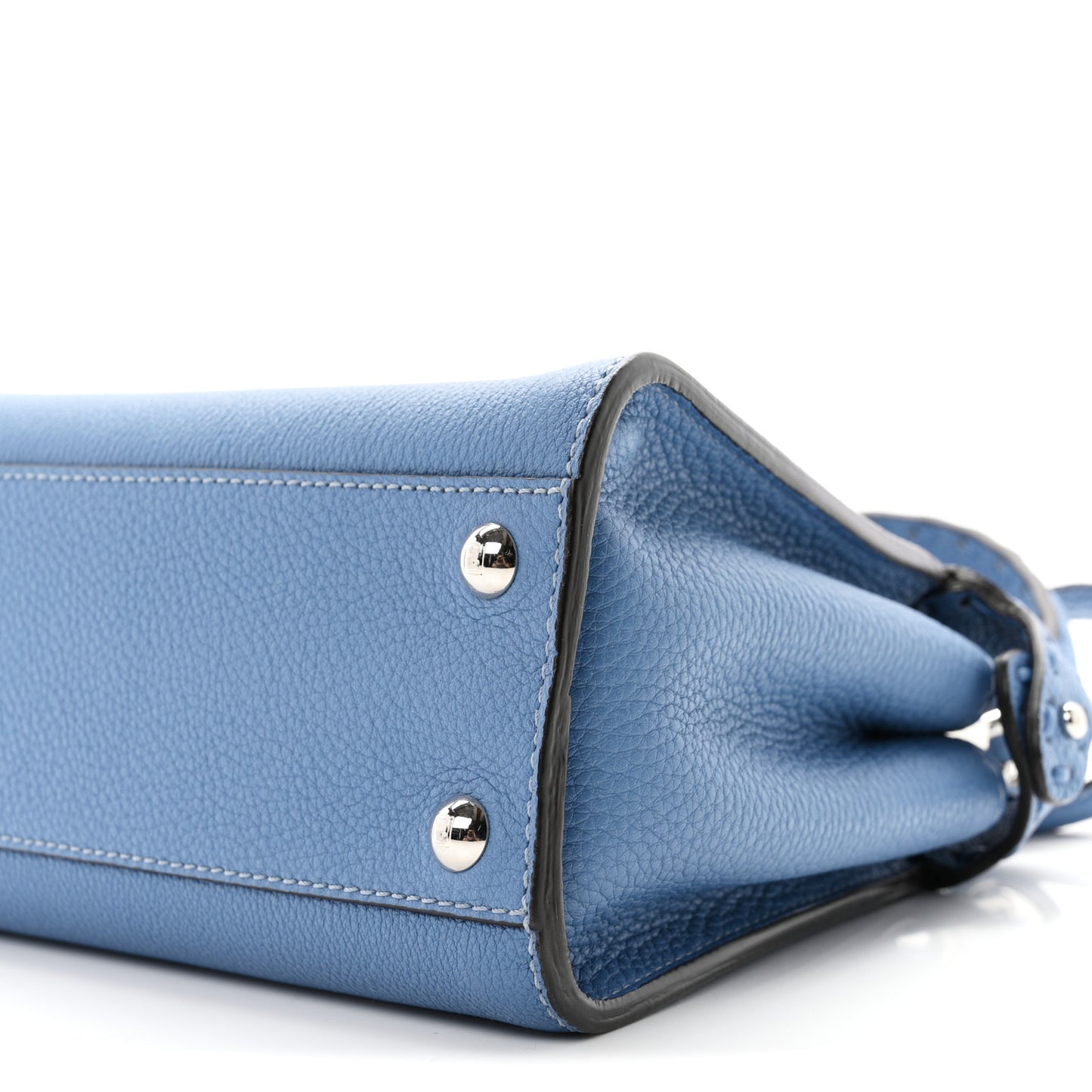 Cuoio Romano Selleria Macro Stitchings Mini Peekaboo Iconic Satchel Placca Argento Blue