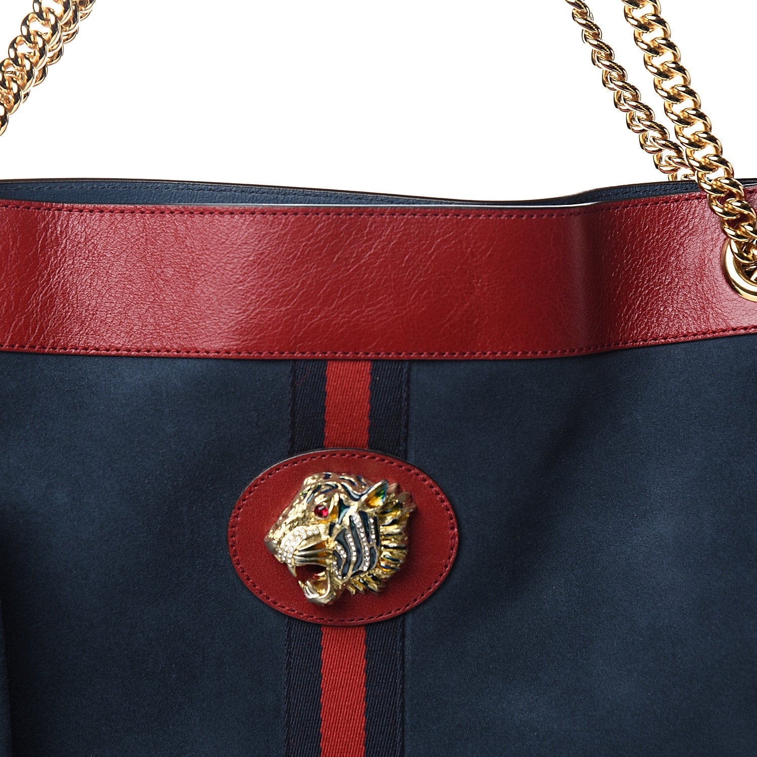 Gucci Suede Calfskin Large Rajah Chain Tote New Blue Romantic Cherry 10 of 10