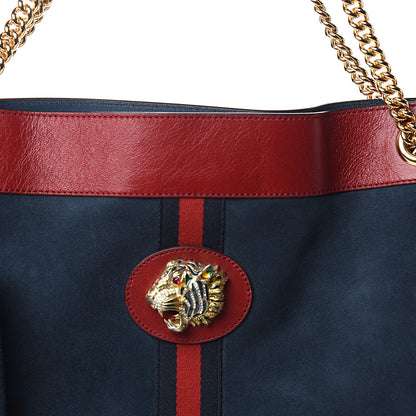 Gucci Suede Calfskin Large Rajah Chain Tote New Blue Romantic Cherry 10 of 10