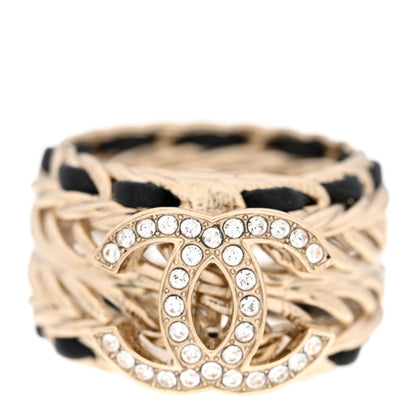 Chanel Metal Crystal Lambskin CC Ring 54 Gold Black 1 of 5