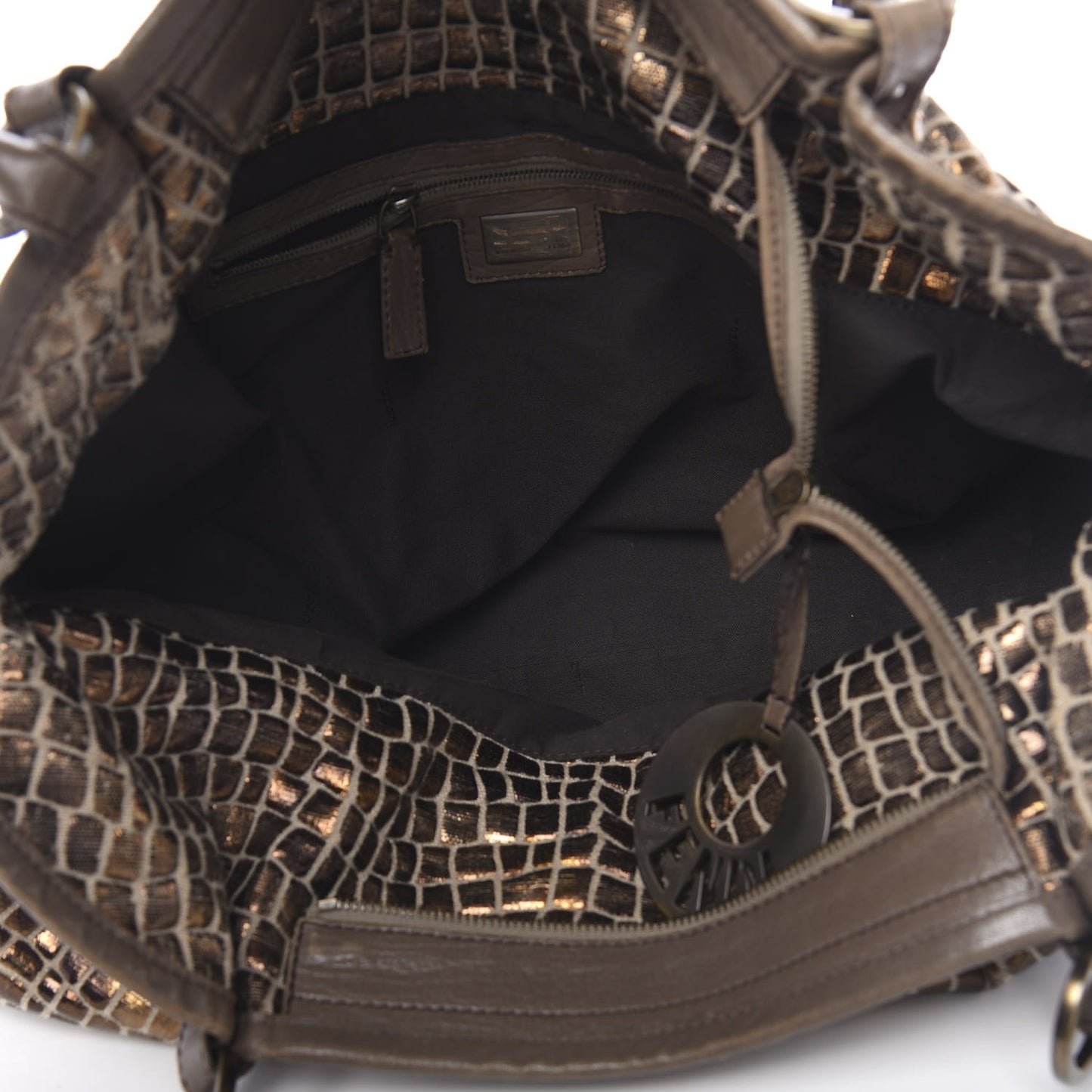 Metallic Canvas Crocodile Embossed Large Chef Shopper Tote Bronze