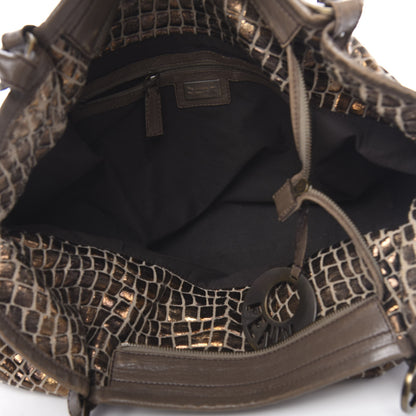 Fendi Metallic Canvas Crocodile Embossed Large Chef Shopper Tote Bronze 5 of 19