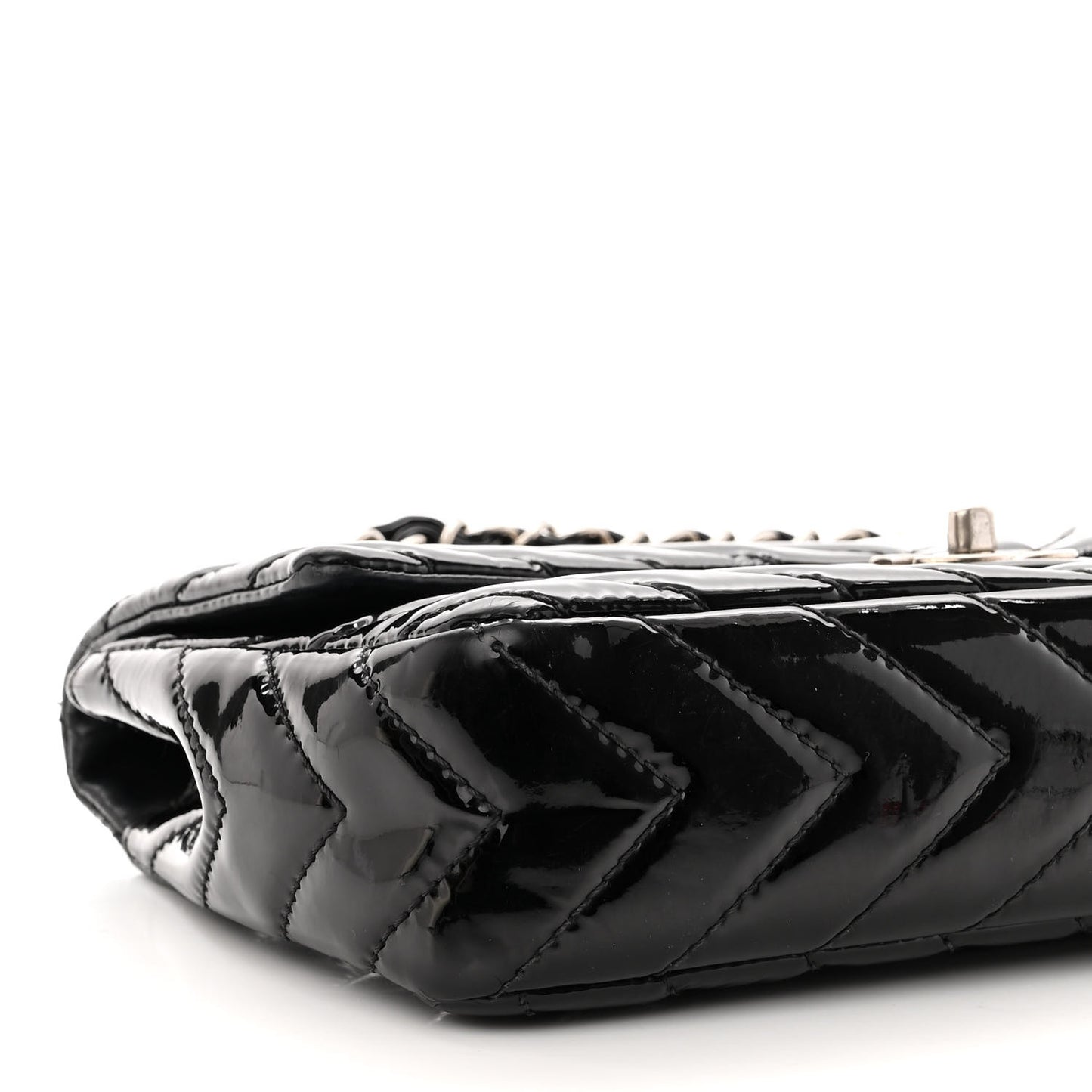 Patent Chevron Quilted Medium Single Flap Black
