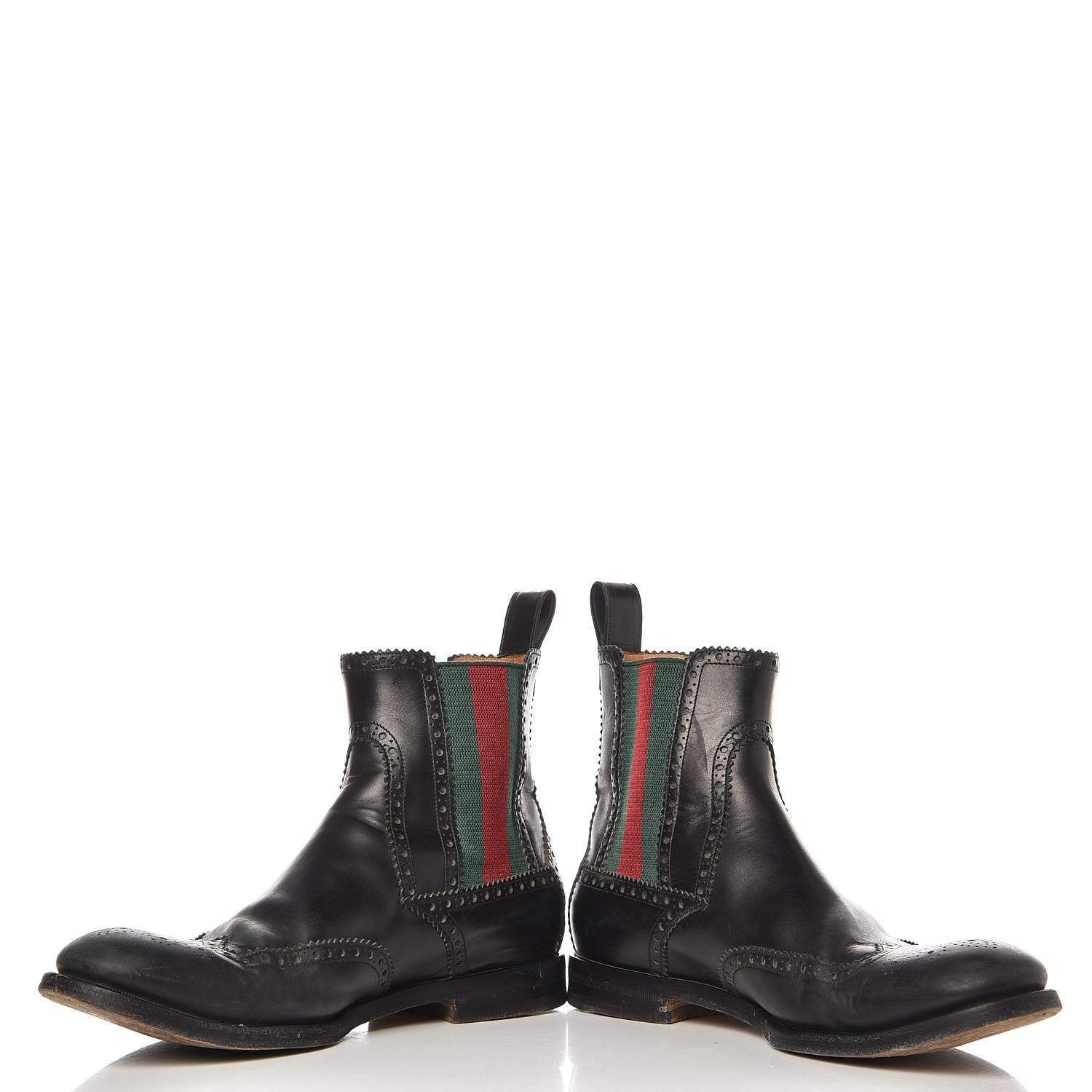 Gucci Calfskin Mens Wingtip Web Bee Chelsea Boots 10 Black 6 of 14