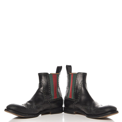 Gucci Calfskin Mens Wingtip Web Bee Chelsea Boots 10 Black 6 of 14