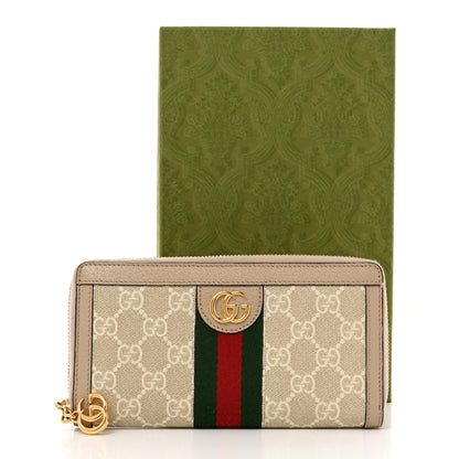 Gucci GG Supreme Monogram Textured Dollar Calfskin Web Ophidia Zip Around Wallet Beige Mystic White Oatmeal 8 of 8