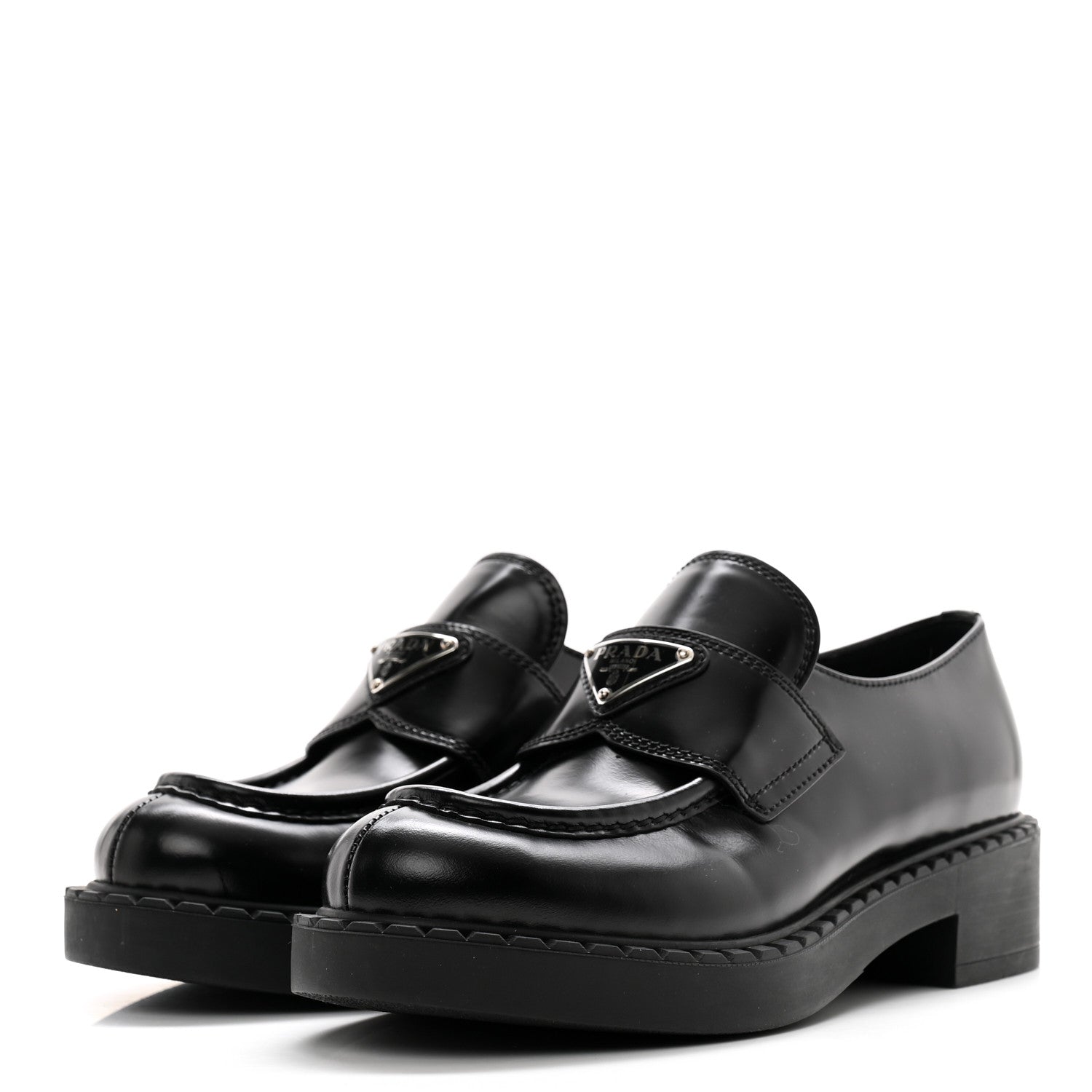 Prada Spazzolato Metal Triangle Logo 50mm Loafers 37 Black 3 of 10