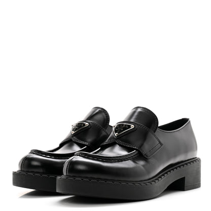 Prada Spazzolato Metal Triangle Logo 50mm Loafers 37 Black 3 of 10