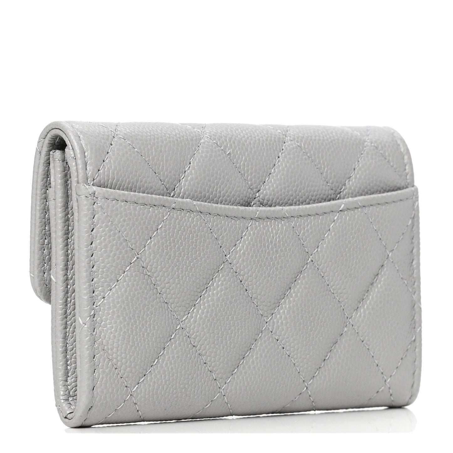 Caviar Quilted Flap Card Holder Wallet Grey
