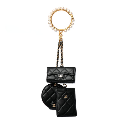 Chanel Pearl Lambskin Pearl Crown CC Wristlet Multi Pouches Black 1 of 9