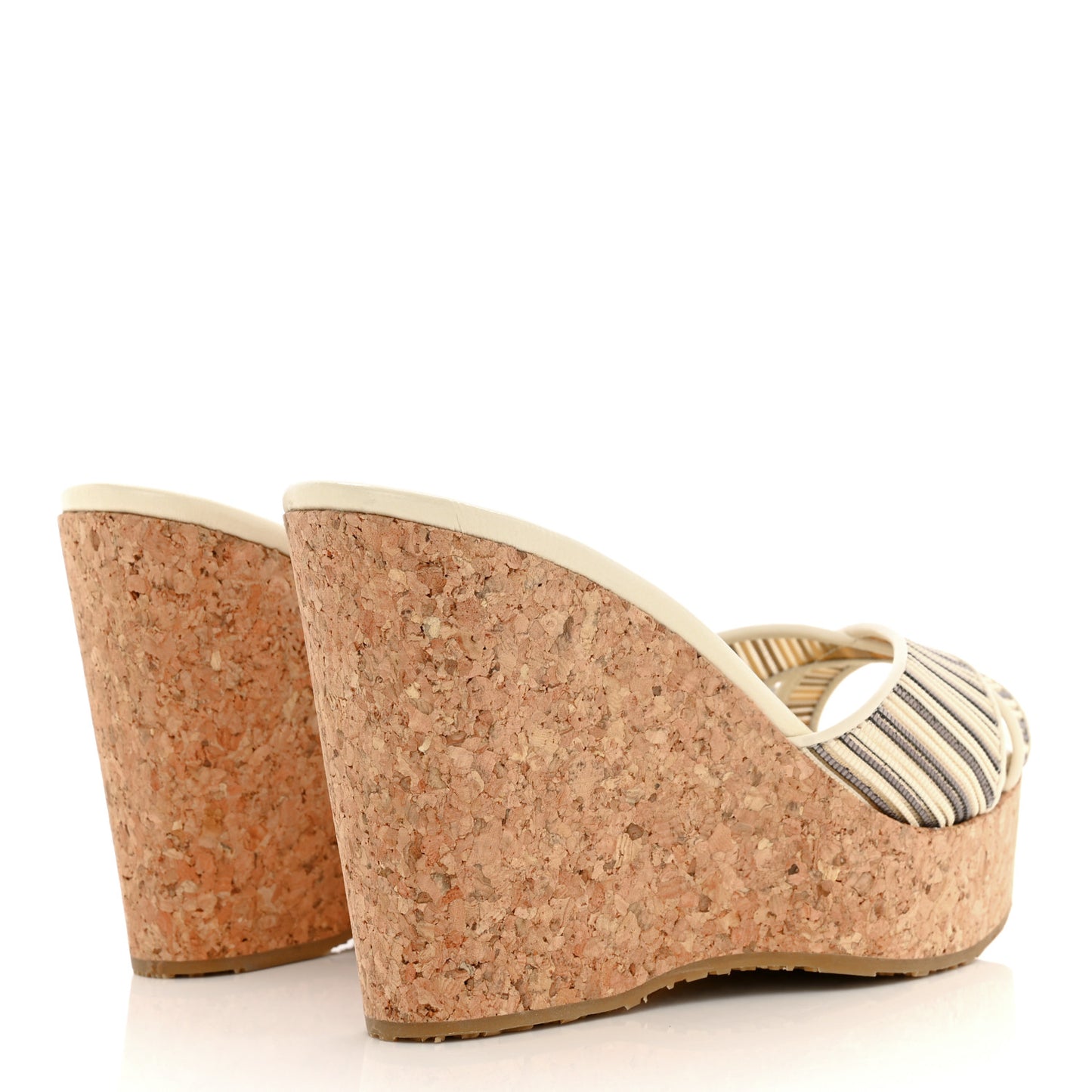 Metallic Striped Mesh Cork Perfume Wedges 38 Off White