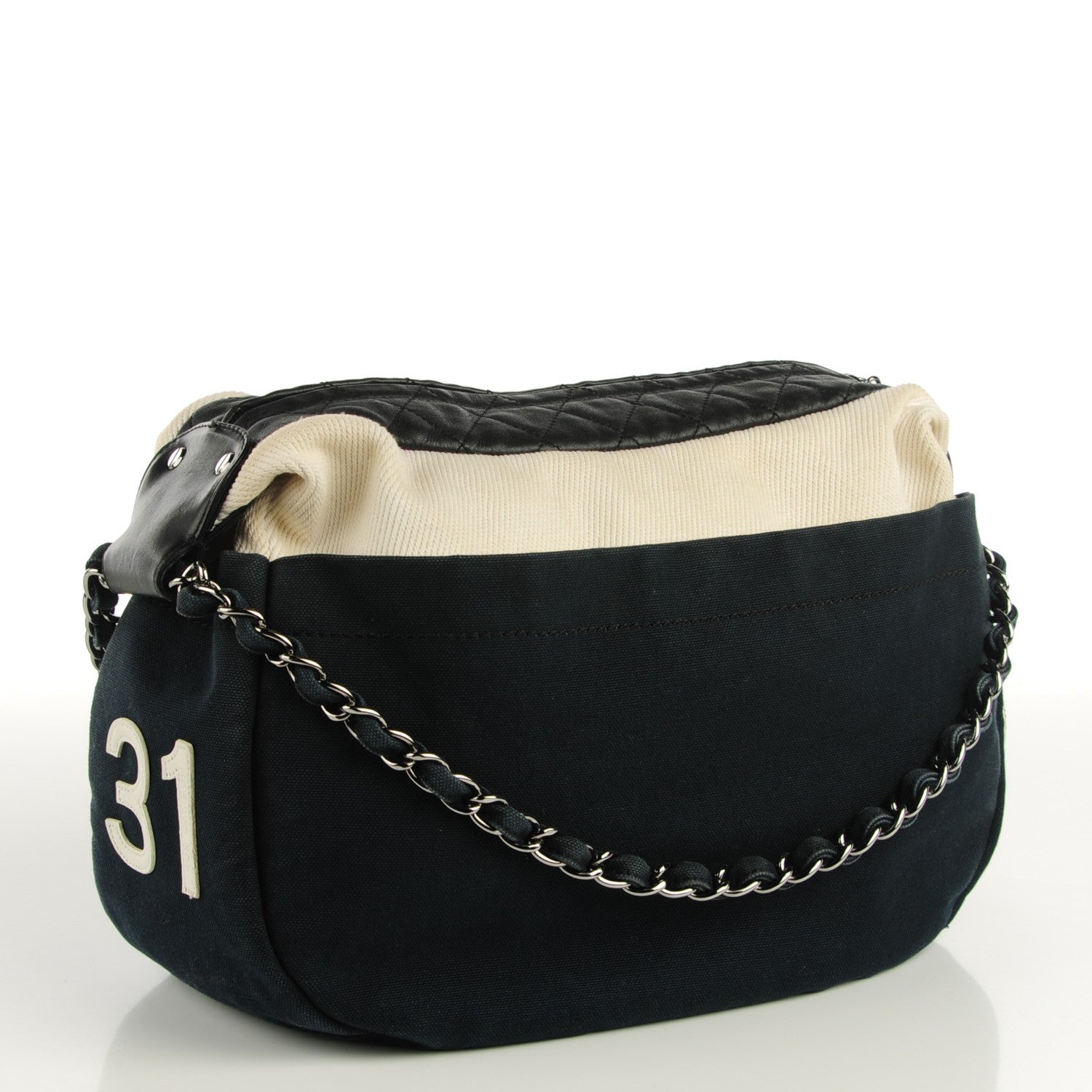 Chanel Canvas Calfskin CC Handbag Black White 3 of 7