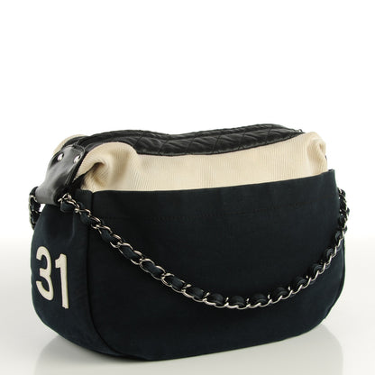 Chanel Canvas Calfskin CC Handbag Black White 3 of 7