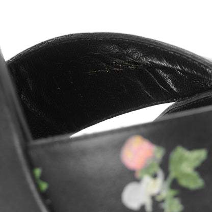 Saint Laurent Nappa Calfskin Grunge Flower Printed Candy 85 Platform Wedge Sandals 37.5 Black Multicolor 9 of 10