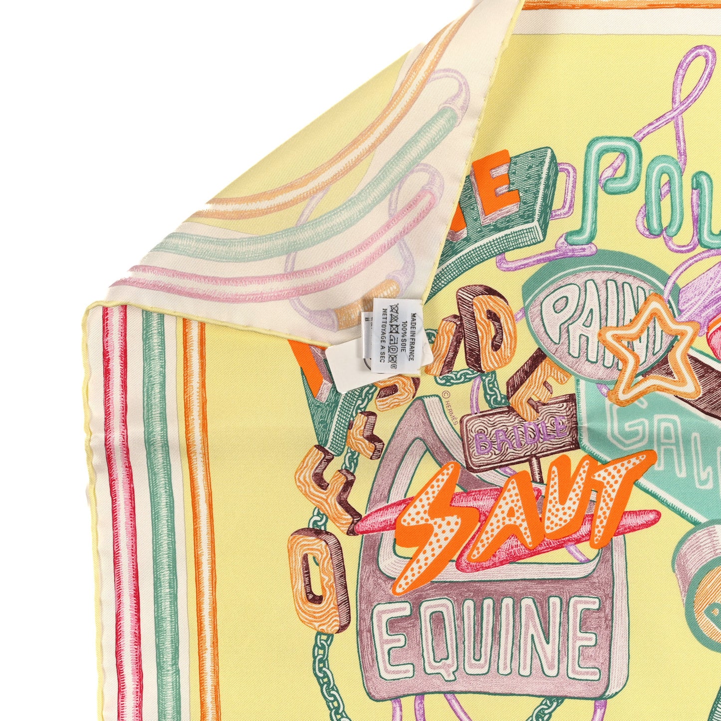 Silk Chevaloscope Neon Scarf 45 White Jaune Soufre Vert