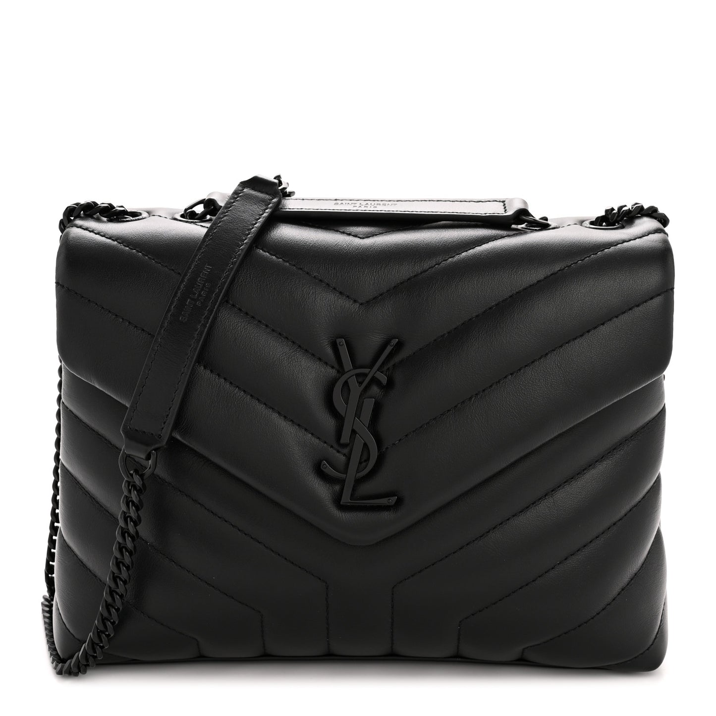 Calfskin Y Quilted Monogram Monochrome Small Loulou Chain Satchel Black