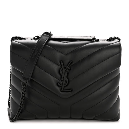 Saint Laurent Calfskin Y Quilted Monogram Monochrome Small Loulou Chain Satchel Black 1 of 11