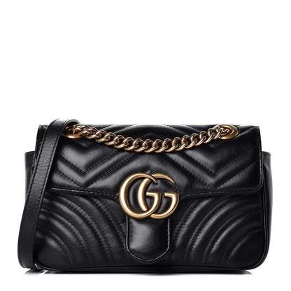 Gucci Calfskin Matelasse Mini GG Marmont Shoulder Bag Black 1 of 8