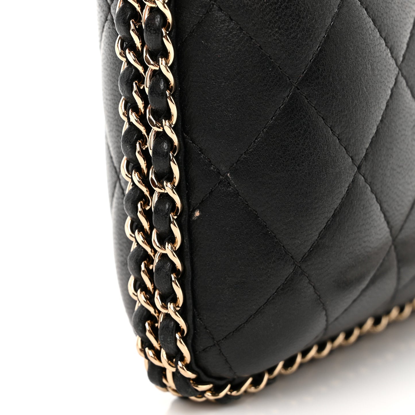 Lambskin Quilted Pearl Crystal Chain Around Clutch Black