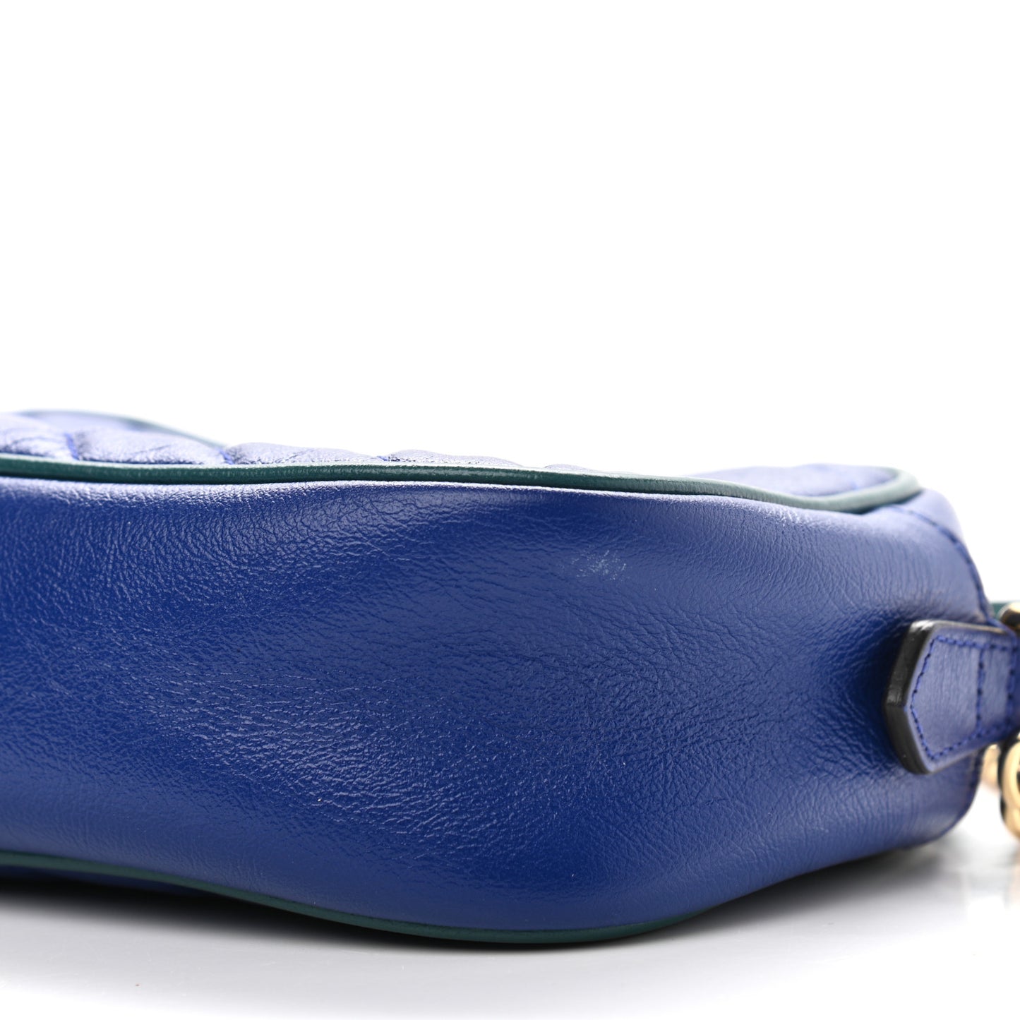 Azalea Calfskin Enamel Matelasse Diagonal Small Torchon GG Marmont Chain Shoulder Bag Imperial Blue Pavone