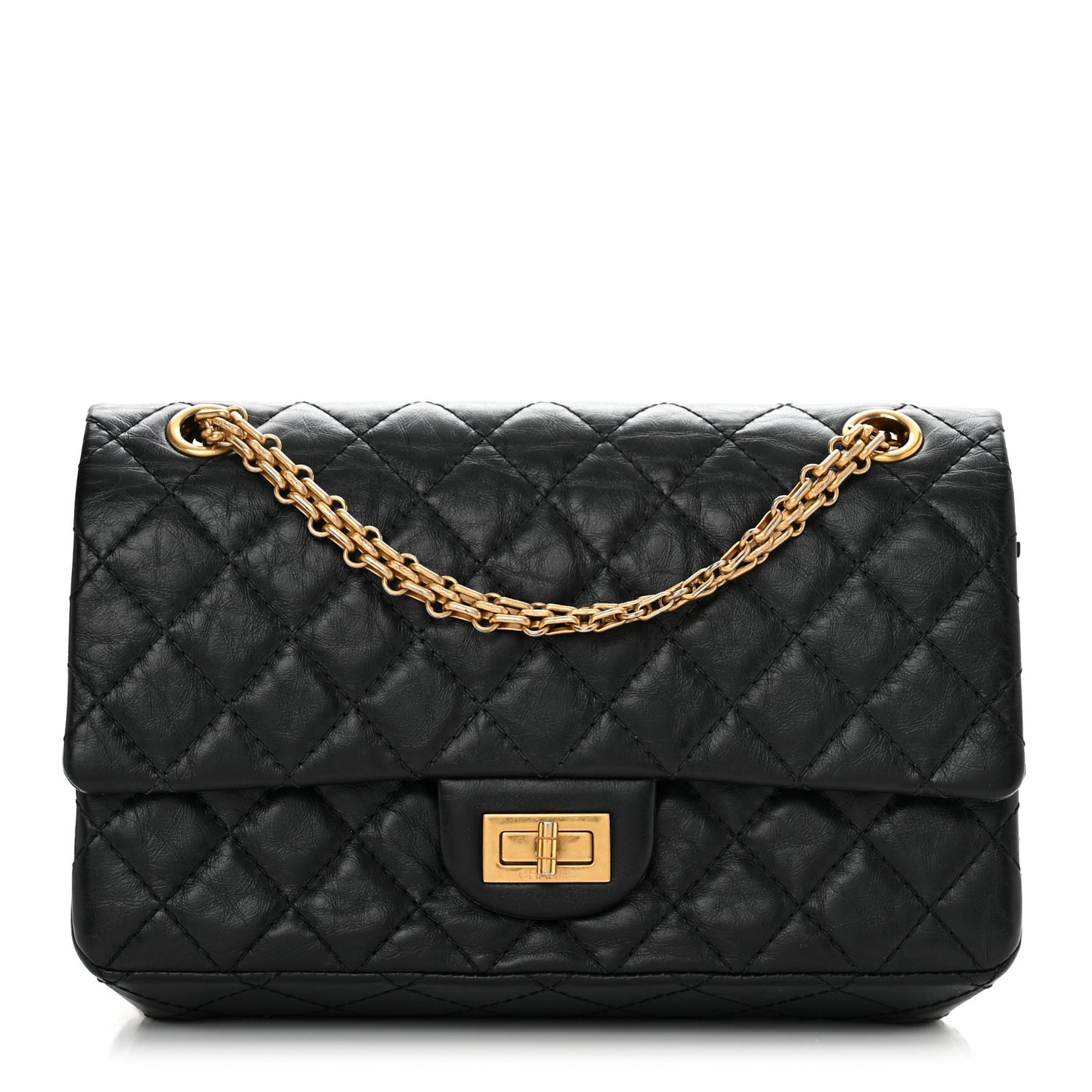 Aged Calfskin Quilted 2.55 Reissue 225 Flap Black
