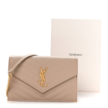 Saint Laurent Grain De Poudre Matelasse Chevron Monogram Envelope Chain Wallet Dark Beige 11 of 11