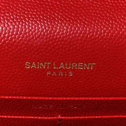 Saint Laurent Grain De Poudre Matelasse Chevron Monogram Chain Wallet Rouge Eros 7 of 9