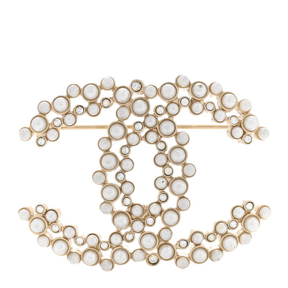 Chanel Pearl Crystal CC Brooch Gold 1 of 7