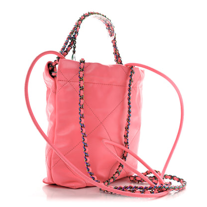 Chanel Shiny Calfskin Quilted Rainbow Metal Mini Chanel 22 Coral Pink 3 of 13