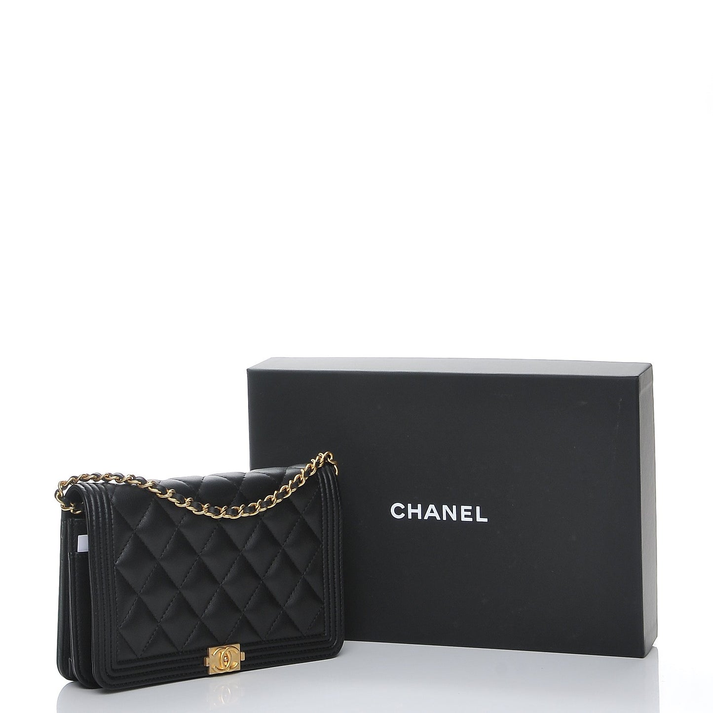 Calfskin Quilted Boy Wallet On Chain WOC Black