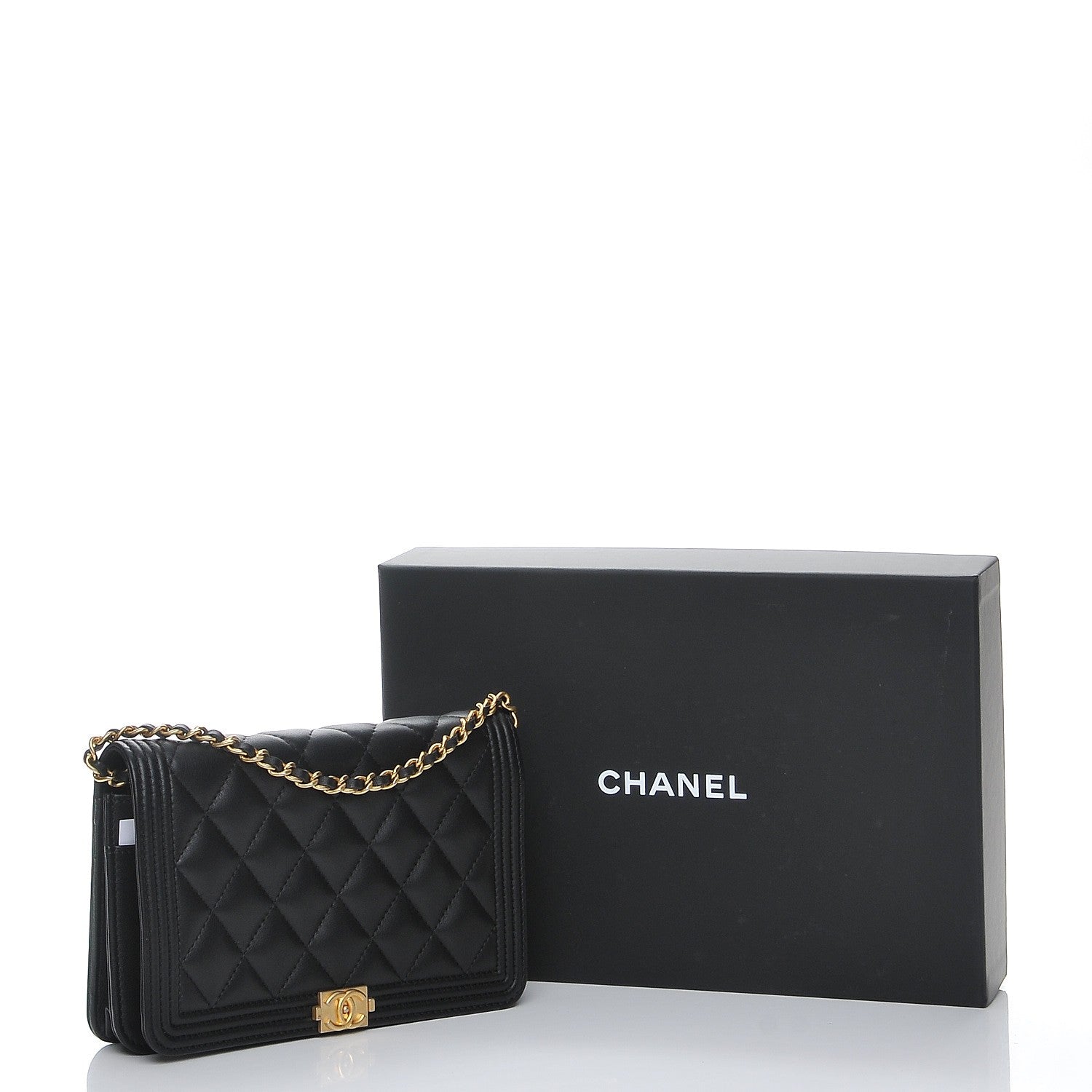 Chanel Calfskin Quilted Boy Wallet On Chain WOC Black 10 of 10