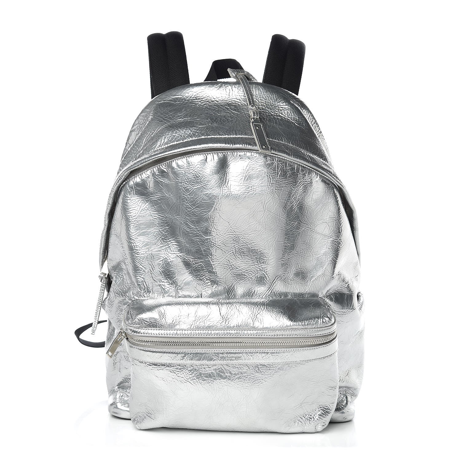 Saint Laurent Textured Patent City Backpack Argent 1 of 9