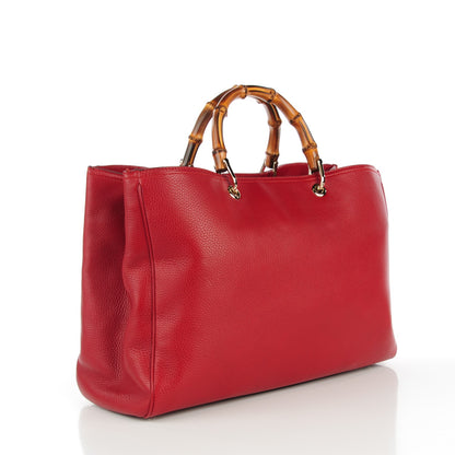 Gucci Calfskin Large Bamboo Shopper Tote Red 3 of 7