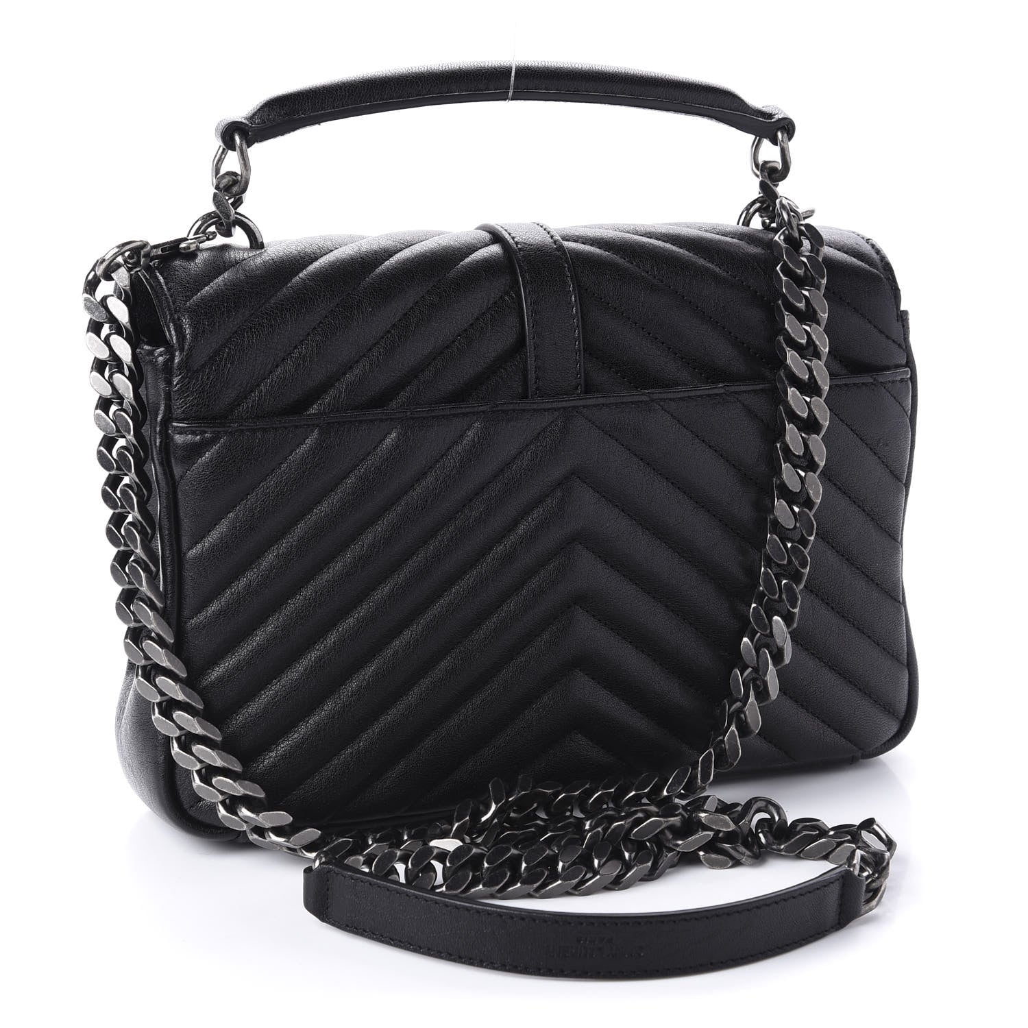 Saint Laurent Sheepskin Matelasse Chevron Monogram Medium College Bag Black 3 of 12