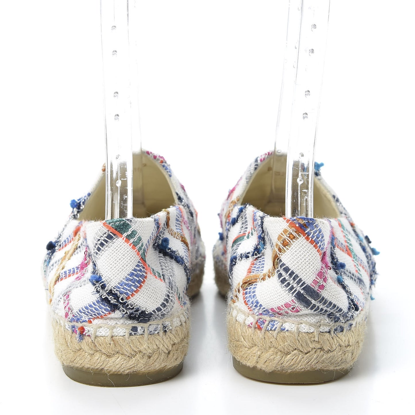 Tweed Grosgrain CC Espadrilles 41 White Blue Pink Green Black