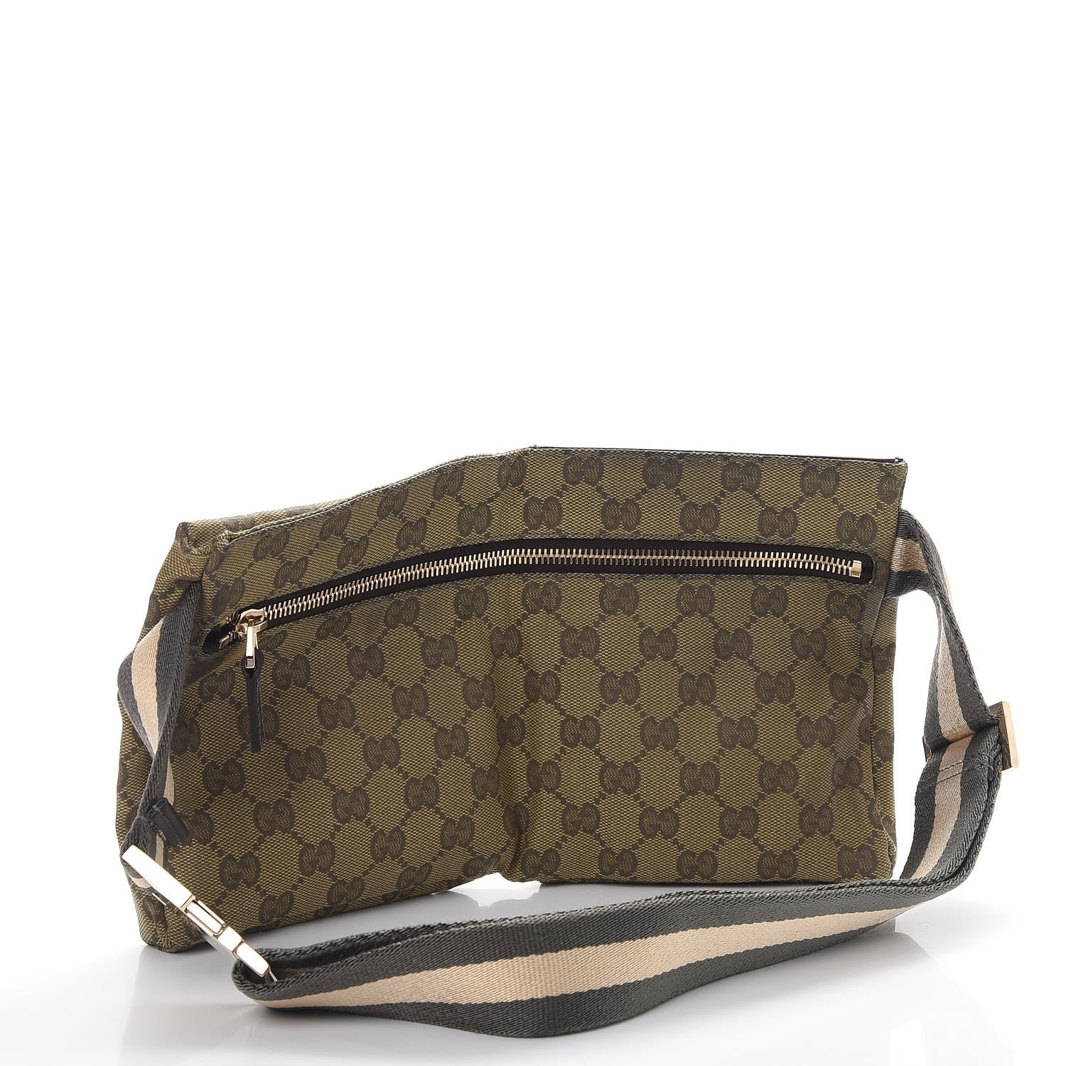 Gucci GG Monogram Web Double Pocket Belt Bag Green Dark Brown 3 of 9