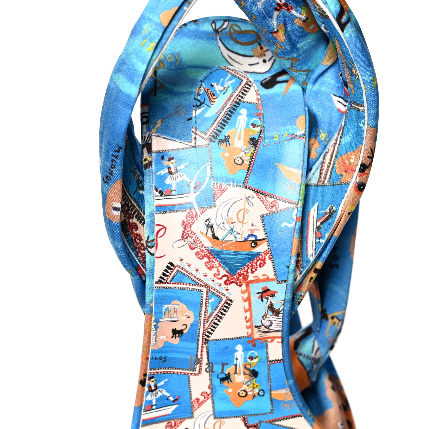 Christian Louboutin Crepe Satin Greekaba Du Desert 100 Sandal 37 Blue Multicolor 7 of 7