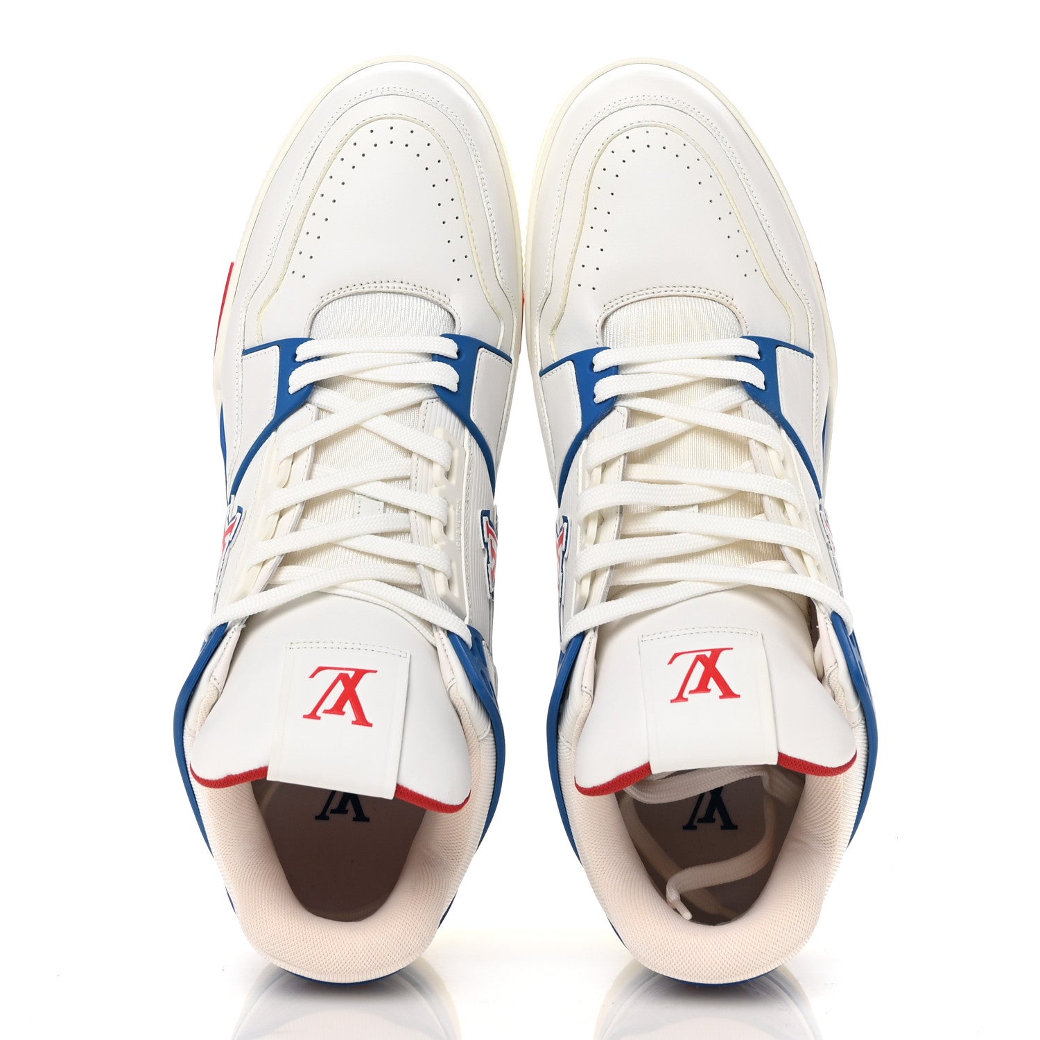 Louis Vuitton Calfskin Mens LV Trainer Sneakers 11 White Blue Red 2 of 10