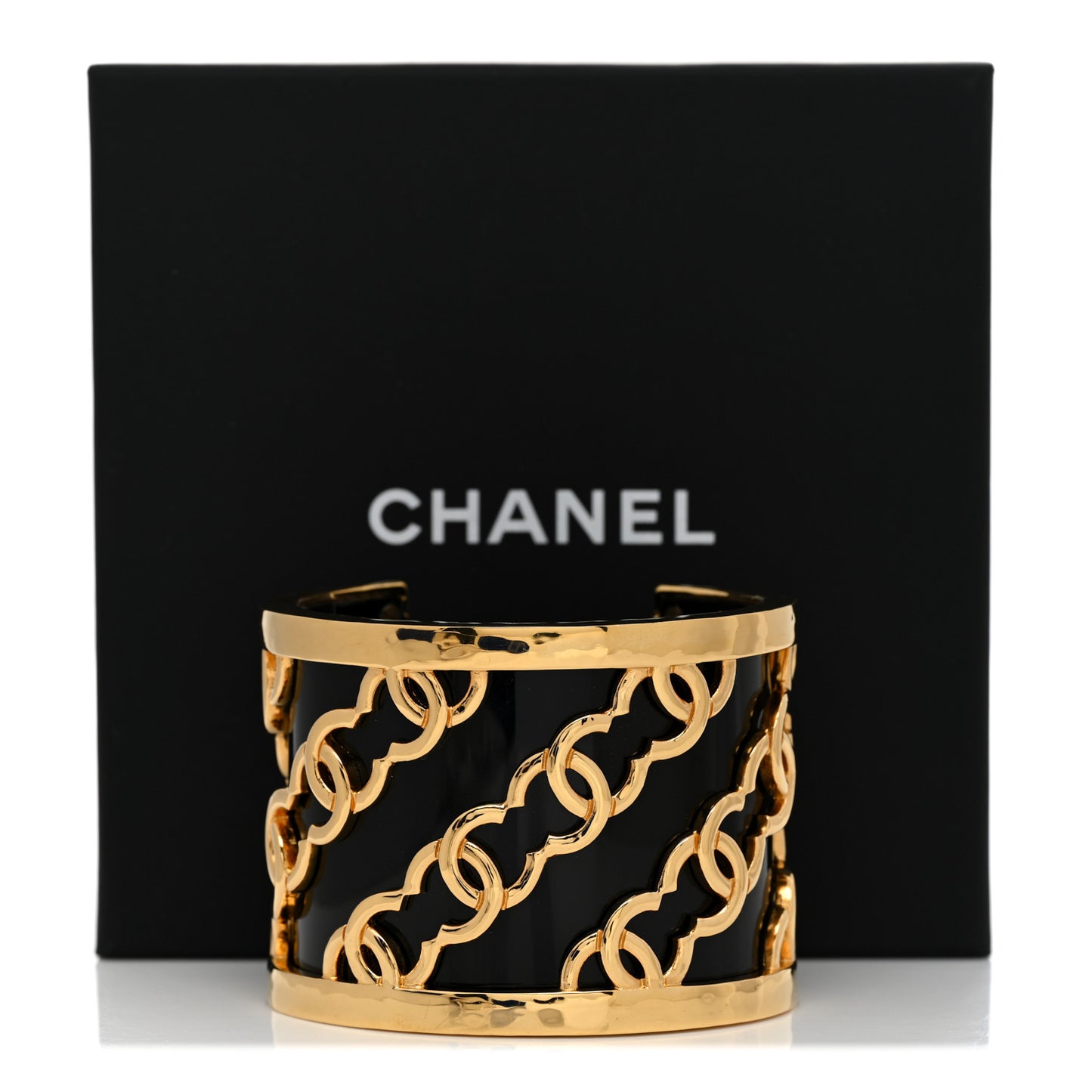 Resin Metal CC Cuff Bracelet Gold Black