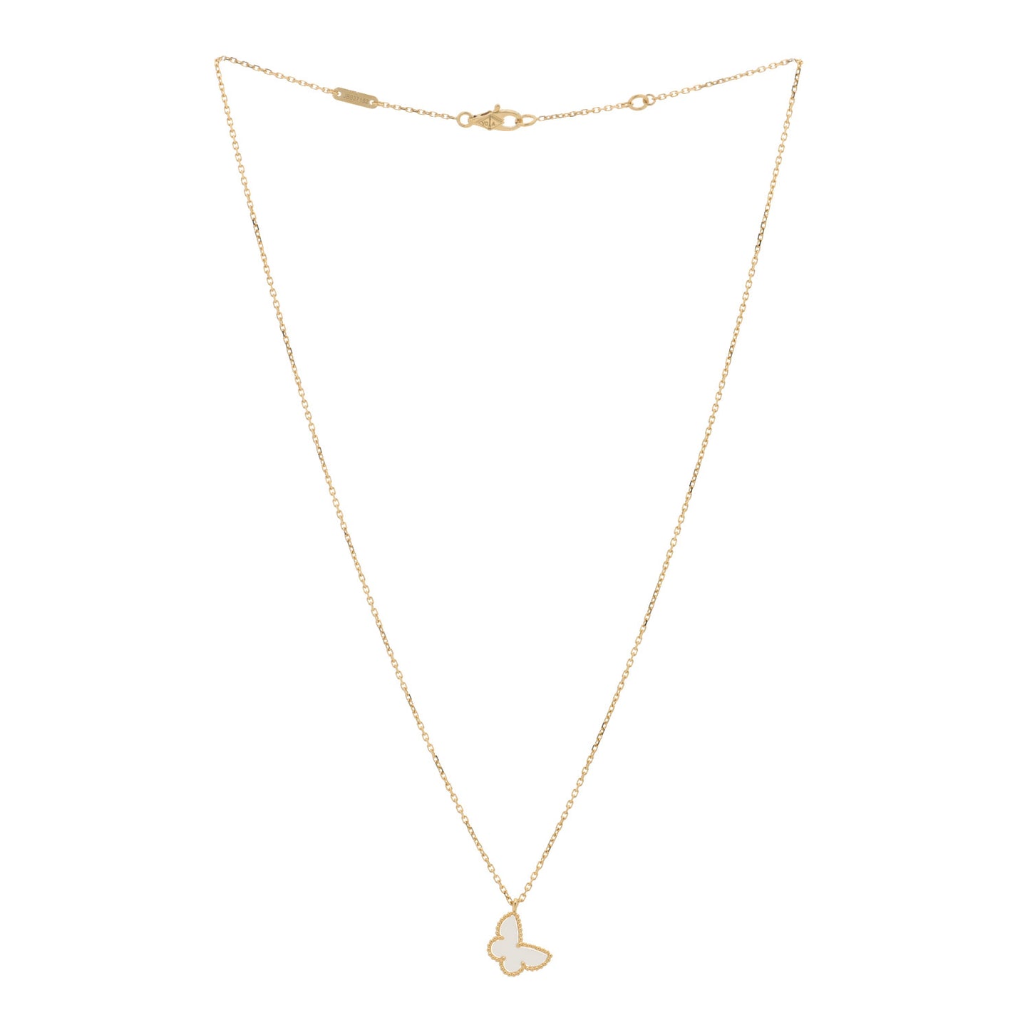 18K Yellow Gold Mother of Pearl Sweet Alhambra Butterfly Pendant Necklace