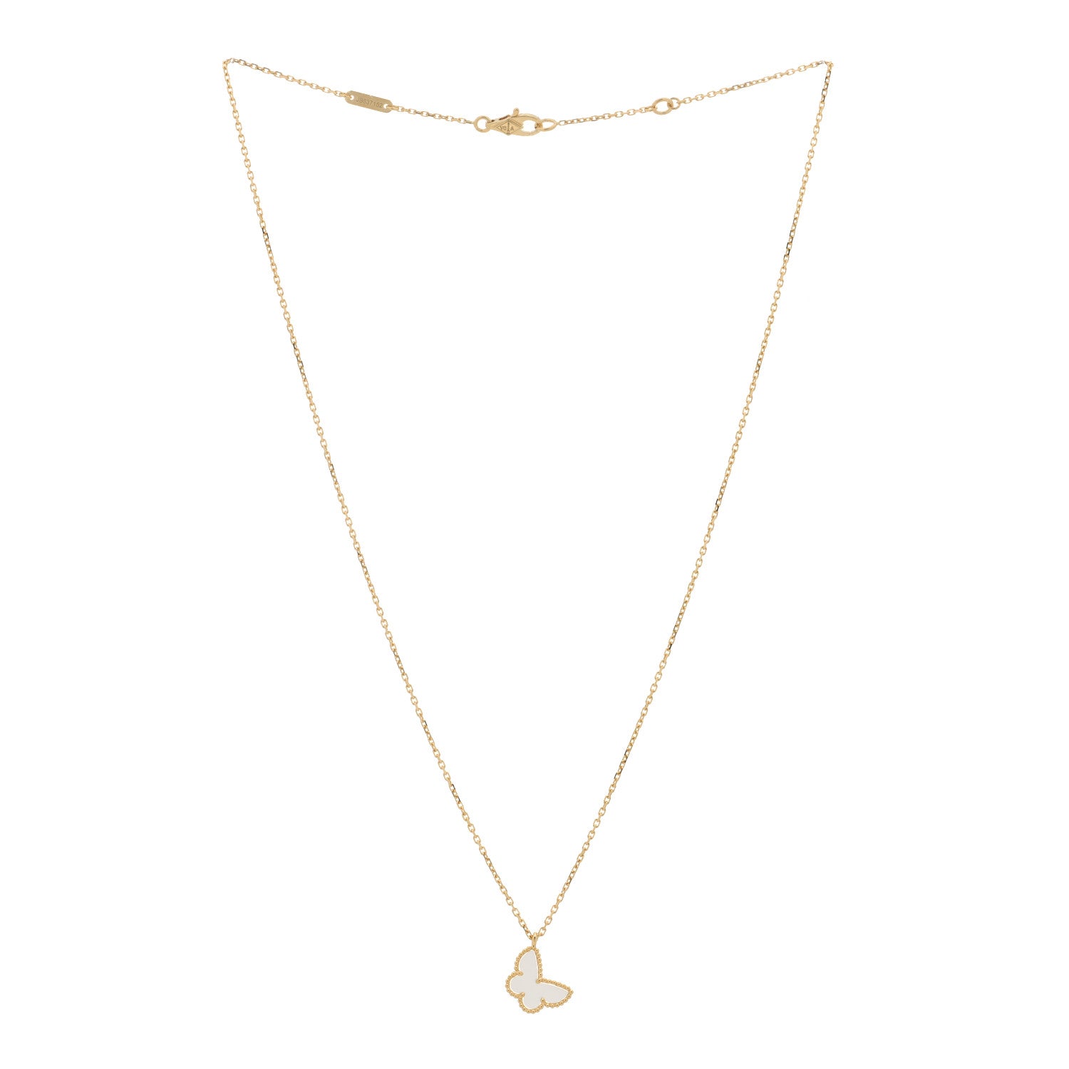 Van Cleef & Arpels 18K Yellow Gold Mother of Pearl Sweet Alhambra Butterfly Pendant Necklace 3 of 6