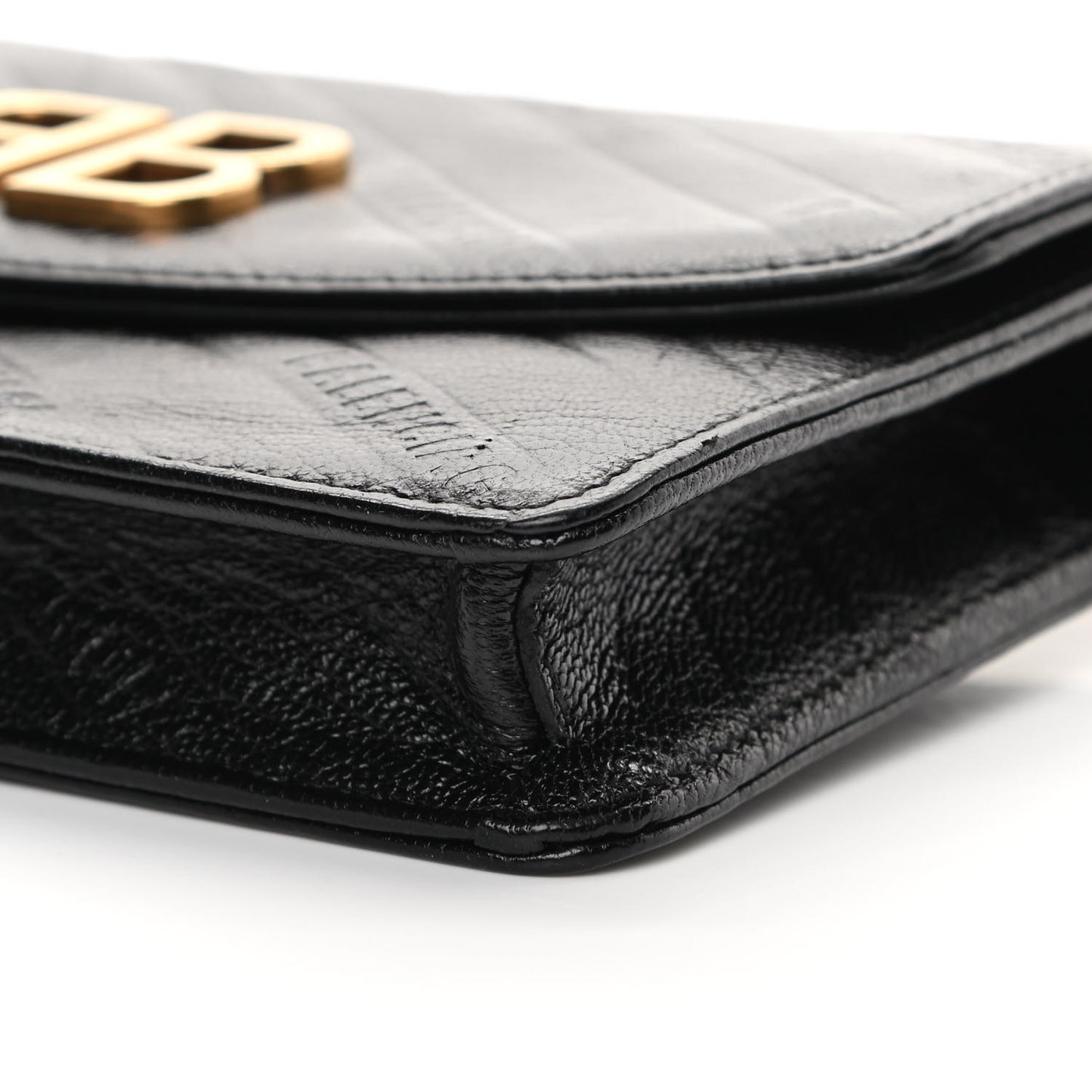 Shiny Goatskin Logo Embossed BB Wallet On Chain Black