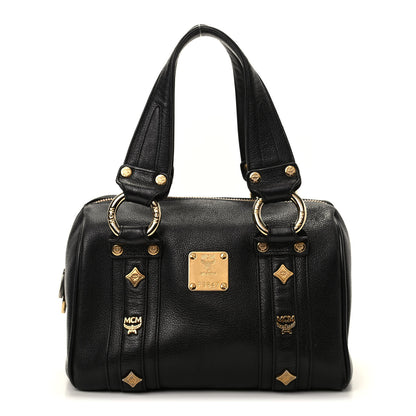 MCM Grained Calfskin Studded Boston Bag Black 1 of 9